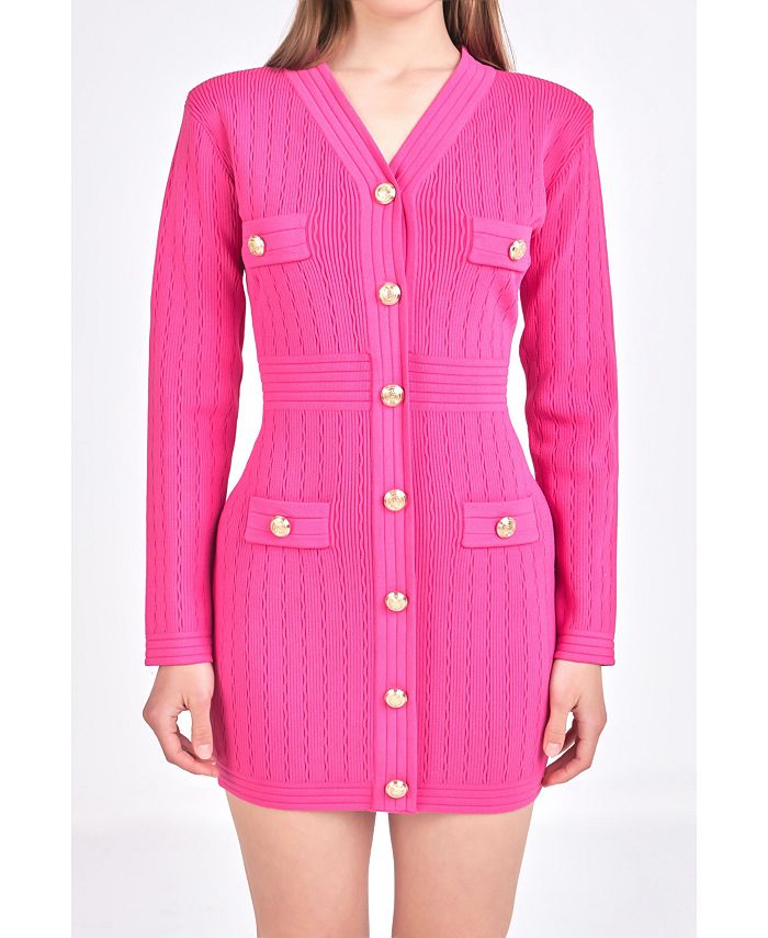 Женское трикотажное мини-платье с v-образным вырезом и длинными рукавами endless rose, розовый пуловер с длинными рукавами и v образным вырезом xinow xs розовый