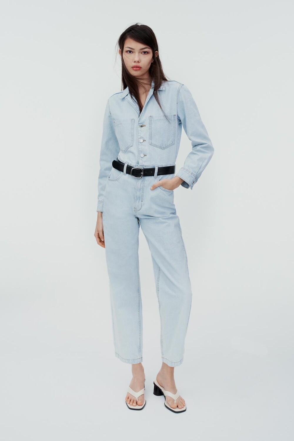 

Джинсовый комбинезон z1975 с длинными рукавами ZARA, светло-синий