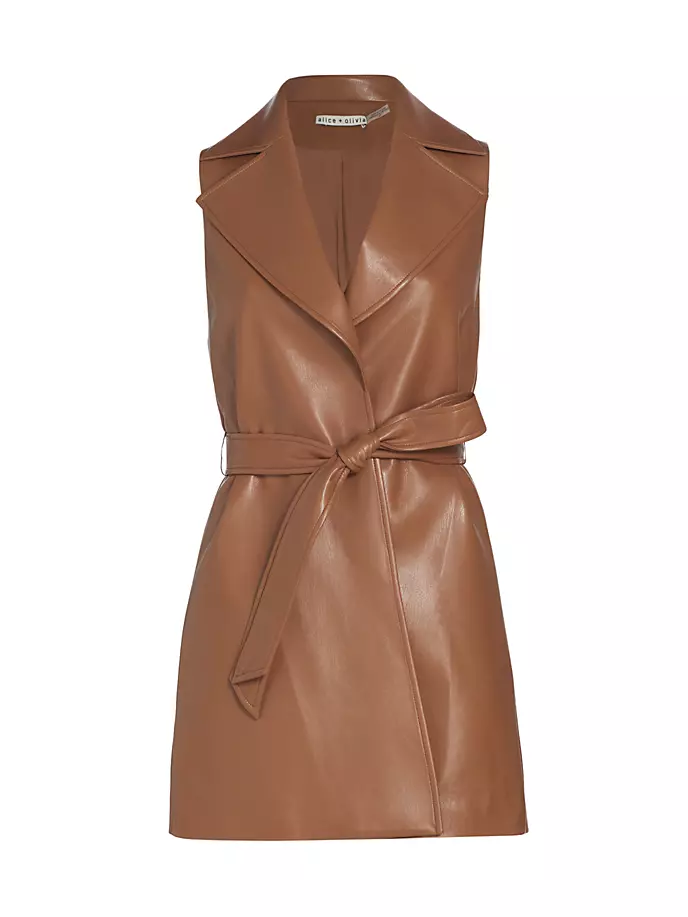 

Платье Rozlynn из искусственной кожи с поясом Alice + Olivia, цвет camel