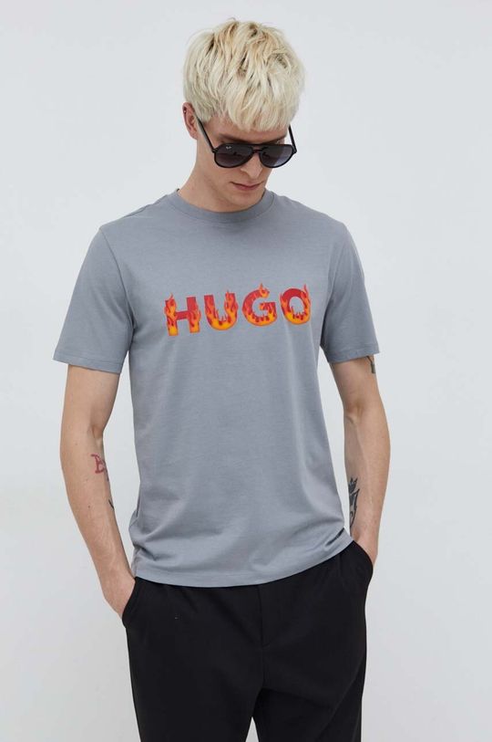 Хлопковая футболка Hugo, серый