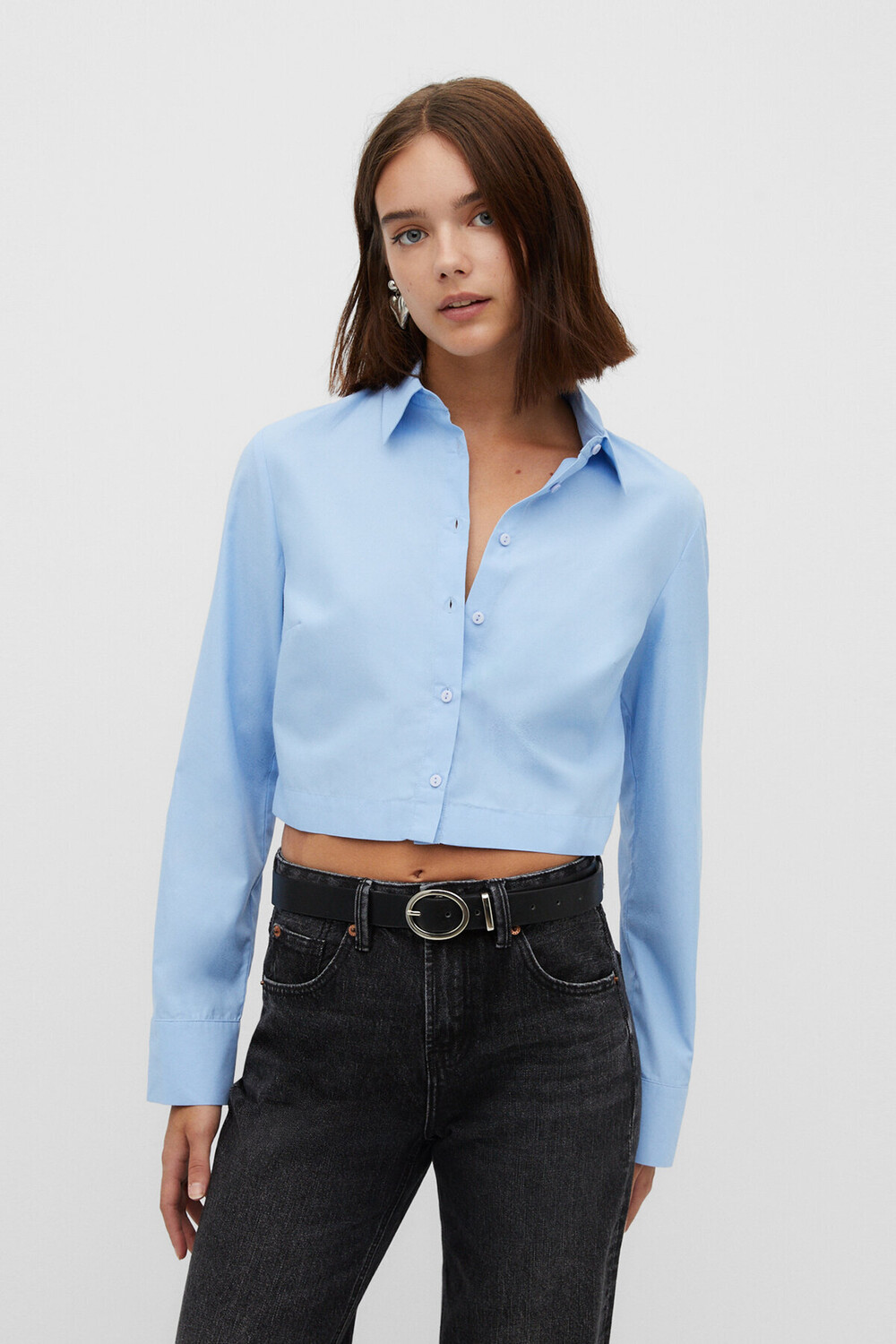 

Короткая рубашка из поплина Stradivarius, металлик