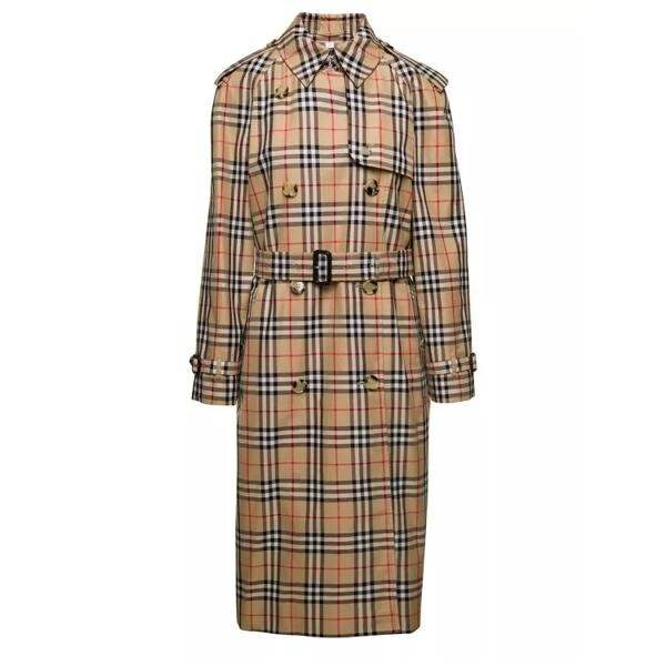 

Пальто harehope' beige double-breasted trench coat with m Burberry, коричневый