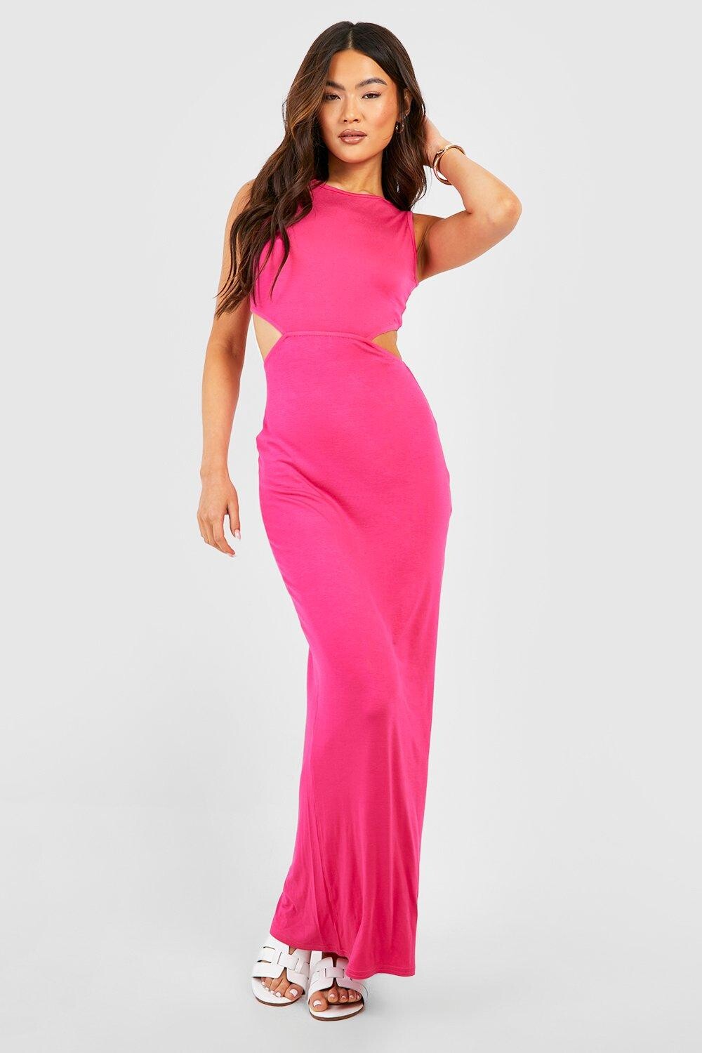 

Базовое платье макси с вырезом Boohoo, розовый