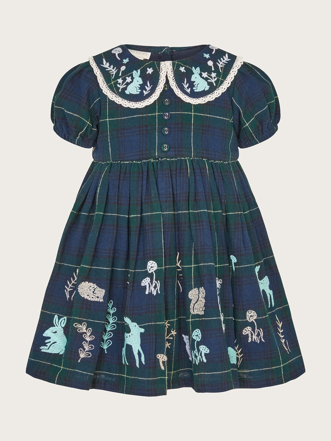 

Платье в клетку тартан с вышивкой Baby Woodland Monsoon, темно-синий