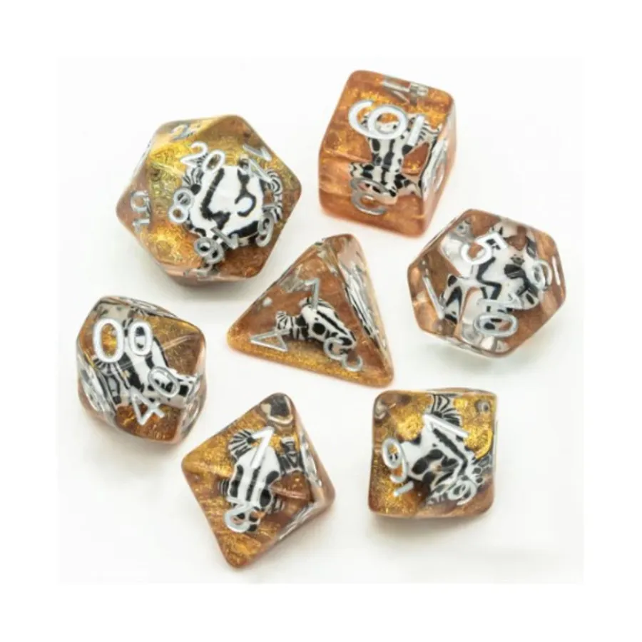 

Набор Poly — голова пустынного быка с серебром (7), Dice Sets - Resin/Acrylic - Red, Orange, Yellow, & Pink (Foam Brain Games)