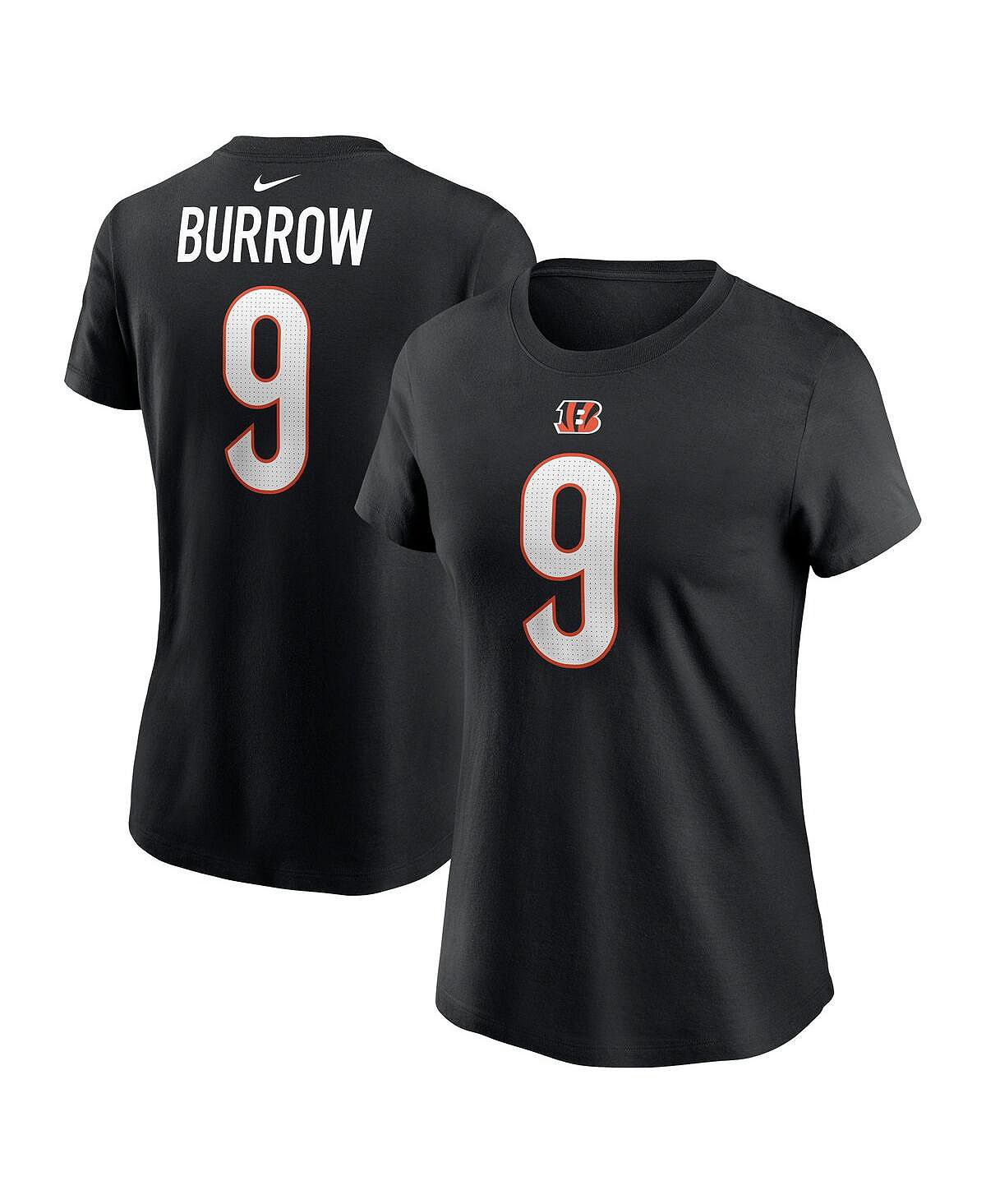 Женская черная футболка с именем и номером игрока команды Cincinnati Bengals Joe Burrow Nike, черный