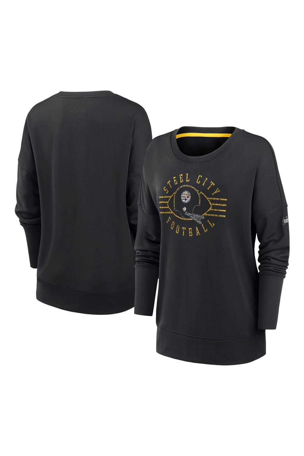 

Женский свитшот Fanatics Pittsburgh Steelers Historic Dri Fit с заниженной линией плеч и круглым вырезом Nike Nike, черный