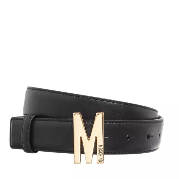 

Ремень logo buckle belt smooth leather black/gold Moschino, черный