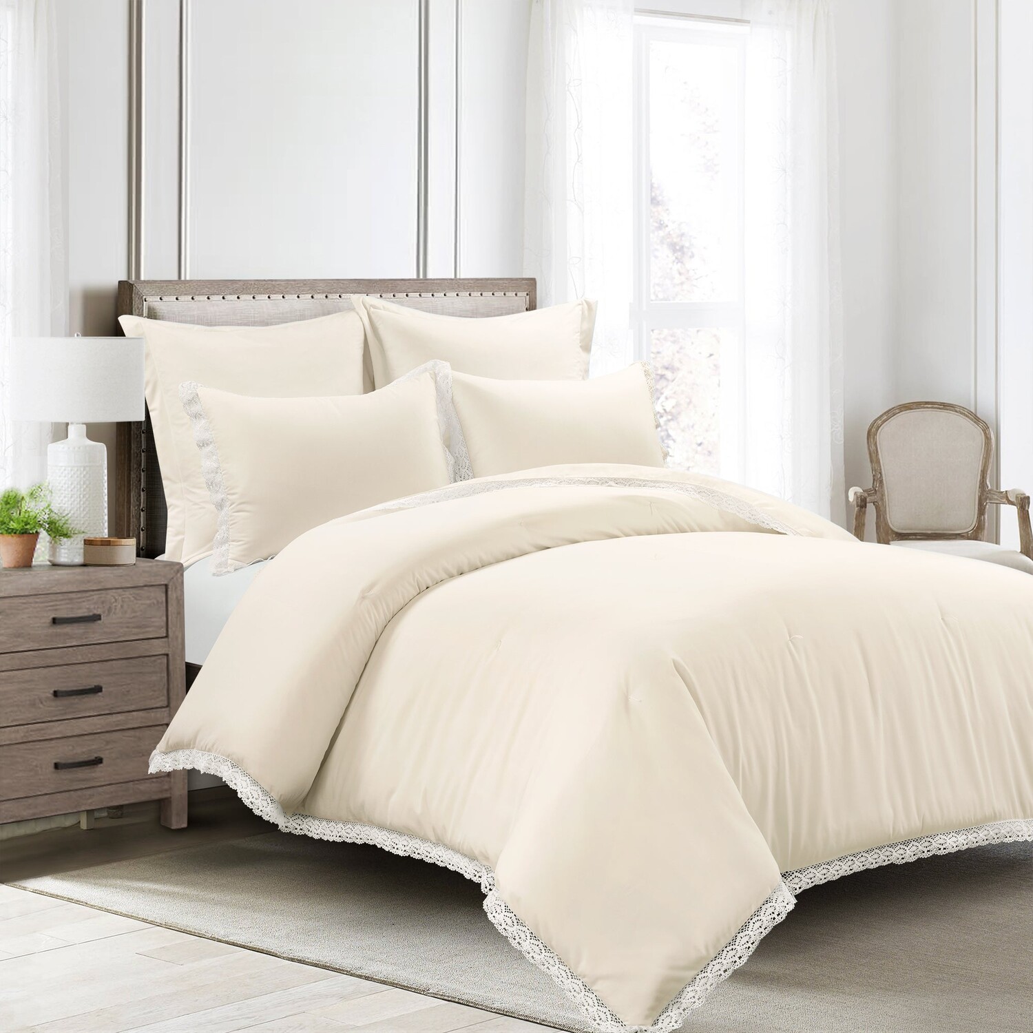 

Комплект из пяти одеял Rosalie Cottagecore с кружевной отделкой Lush Decor, цвет Ivory