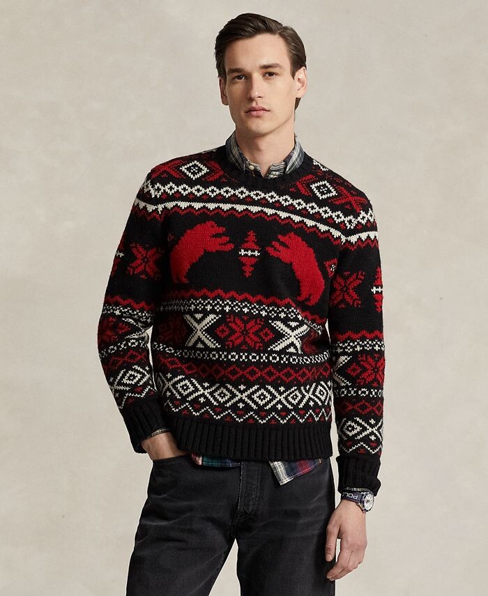 

Мужской шерстяной свитер Polar Bear Fair Isle Polo Ralph Lauren, черный