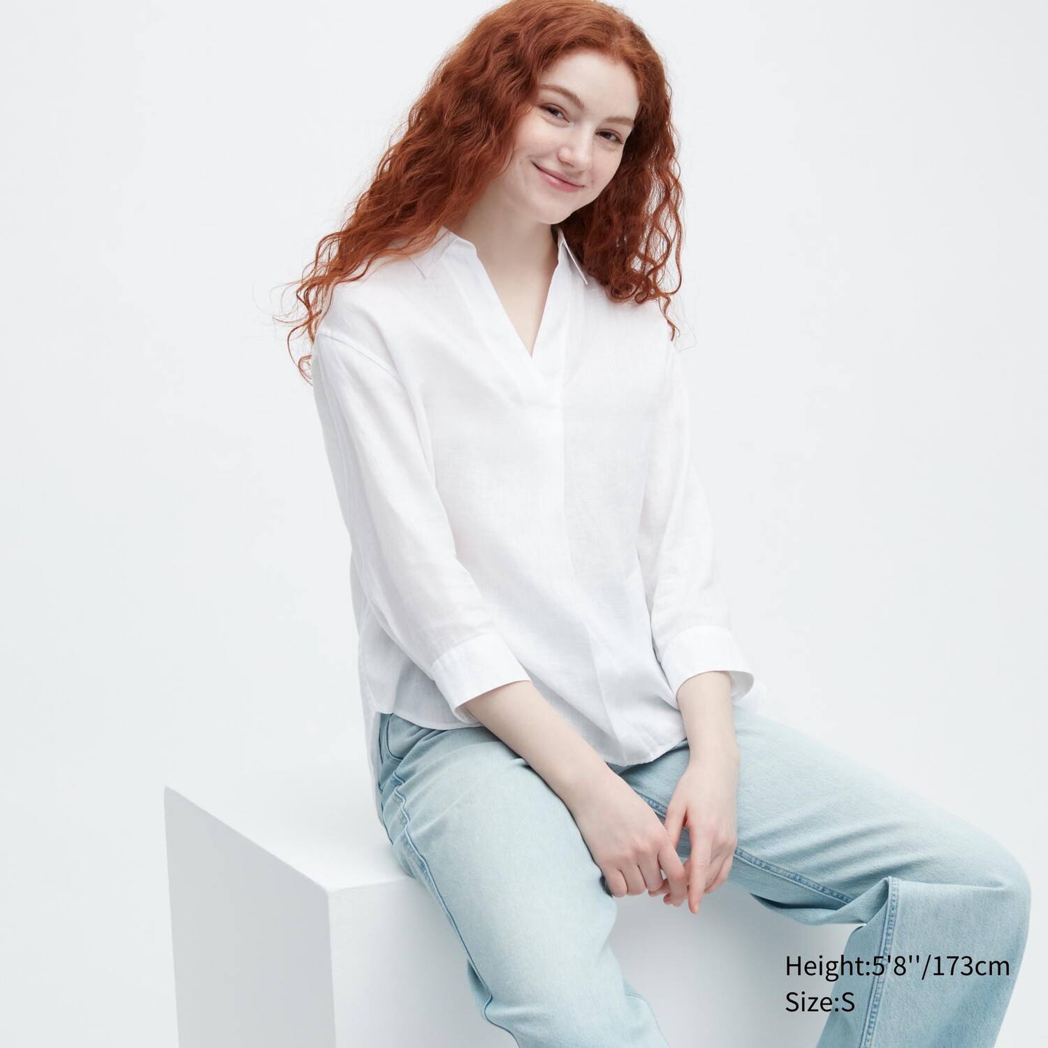 

Рубашка UNIQLO из премиум льна с открытым вырезом, белый