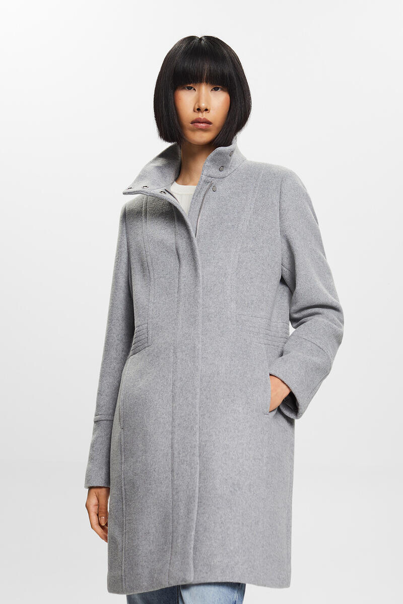 

Длинное тканевое пальто с воротником-дымоходом Esprit, серый