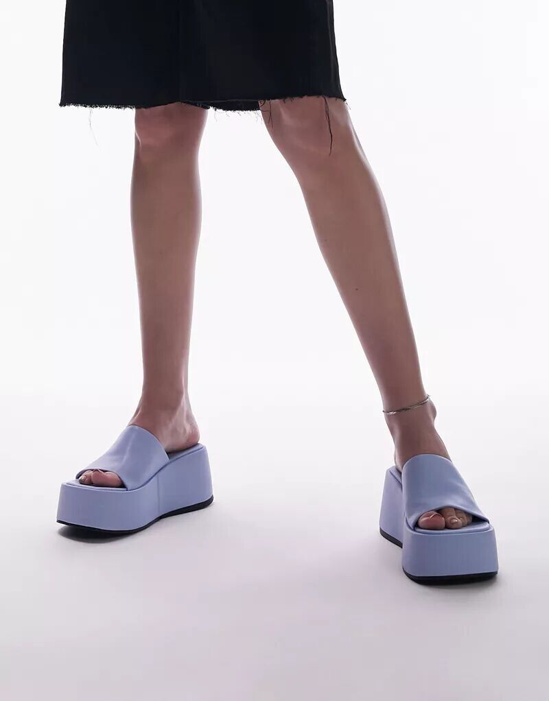 

Topshop Серые босоножки-мюли бледно-голубого цвета на плоской подошве на платформе
