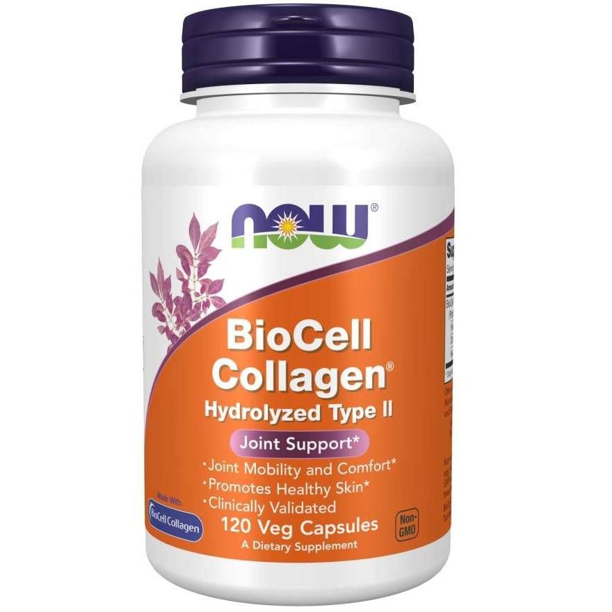 Now Foods Biocell Collagen Hydrolyzed Type II препарат поддерживающий состояние кожи и суставов, 120 шт. now foods хлорофилл капсулы 100 мг 90 шт
