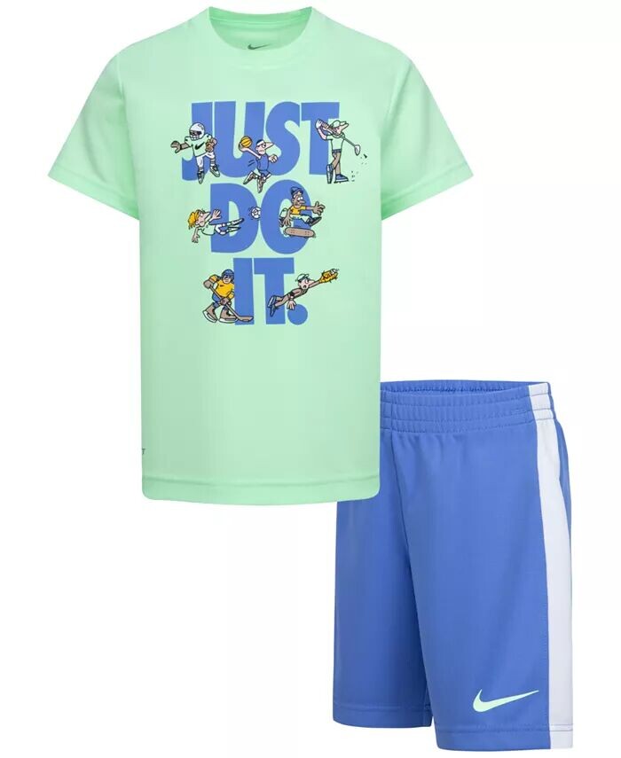 

Футболка Dri-FIT с рисунком Little Boys Just Do It и трикотажные шорты, комплект из 2 предметов Nike, синий