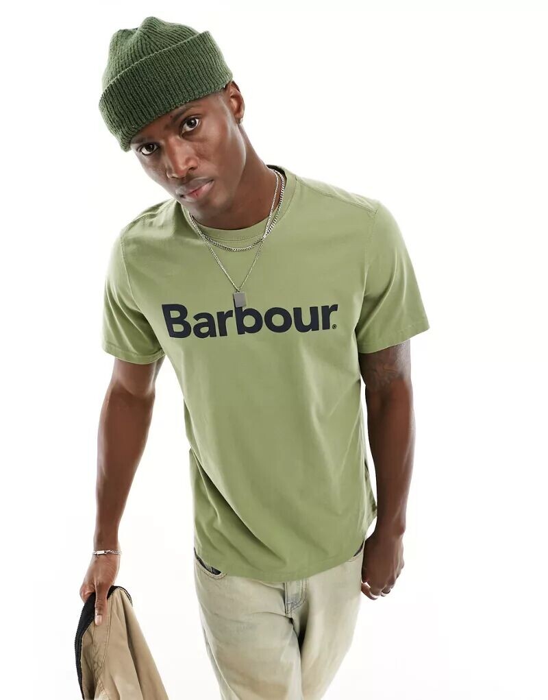 

Футболка цвета хаки Barbour с большим логотипом