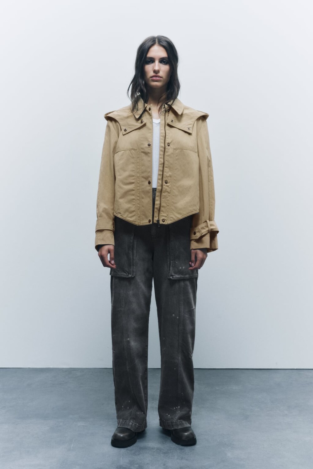 

Короткая парка с капюшоном ZARA, кэмел