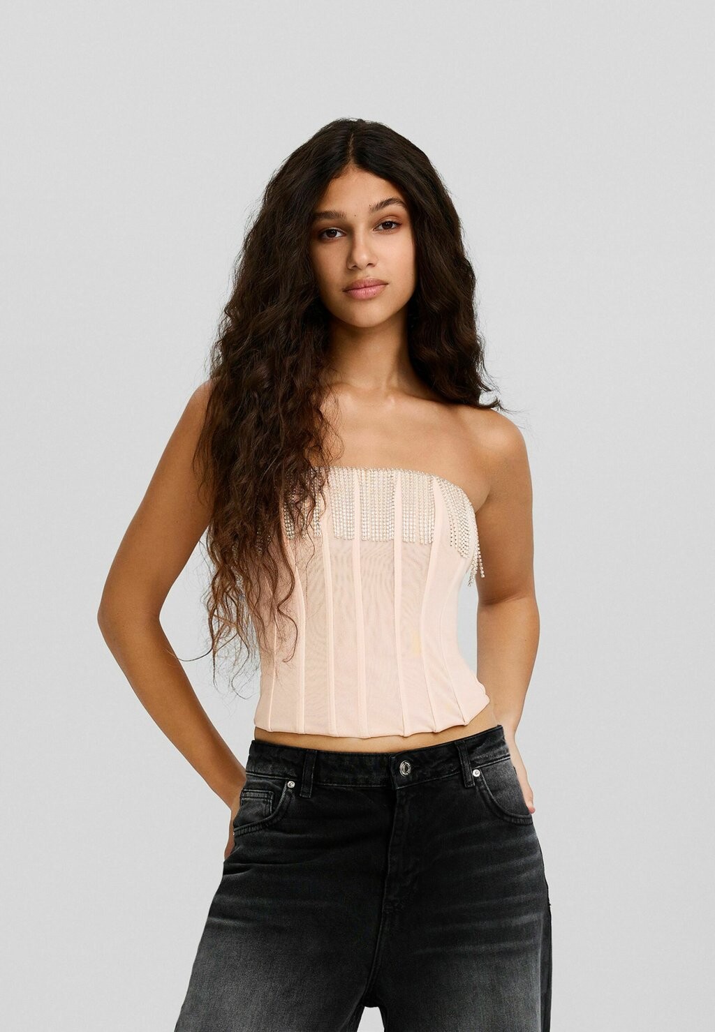 

Топ With Fringing And Rhinestones Bershka, розовый