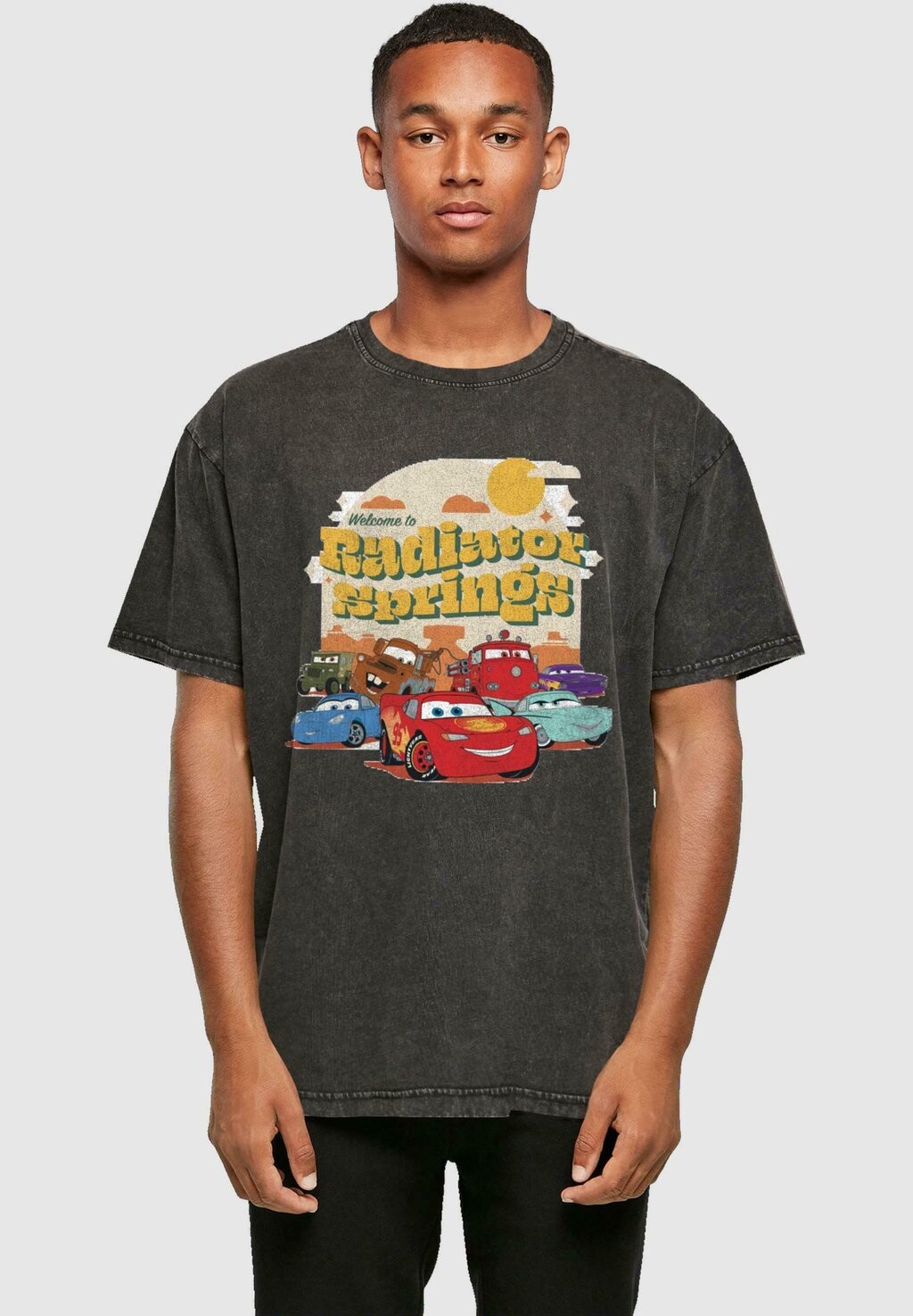 

Футболка с принтом Cars Radiator Springs Group Acid Washed ABSOLUTE CULT, черный