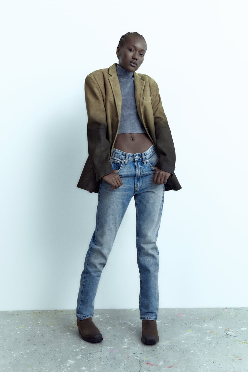 

Трикотажный укороченный топ кислотной стирки ZARA, синий