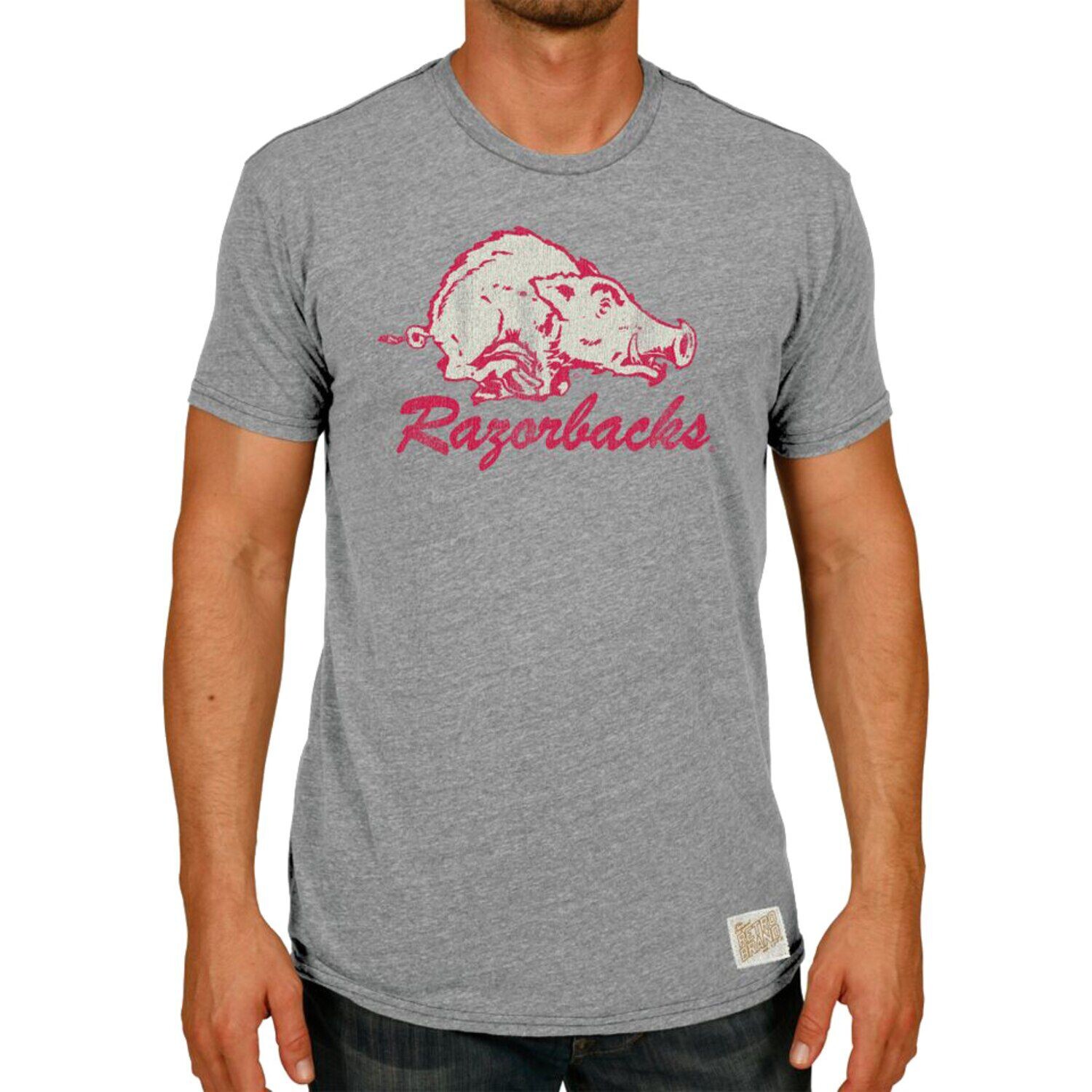 

Мужская оригинальная ретро-брендовая футболка Heather Grey Arkansas Razorbacks Vintage Hog Tri-Blend
