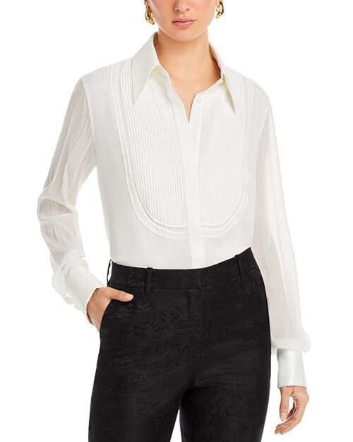 

Шелковая блузка с защипами Lafayette 148 New York, цвет White