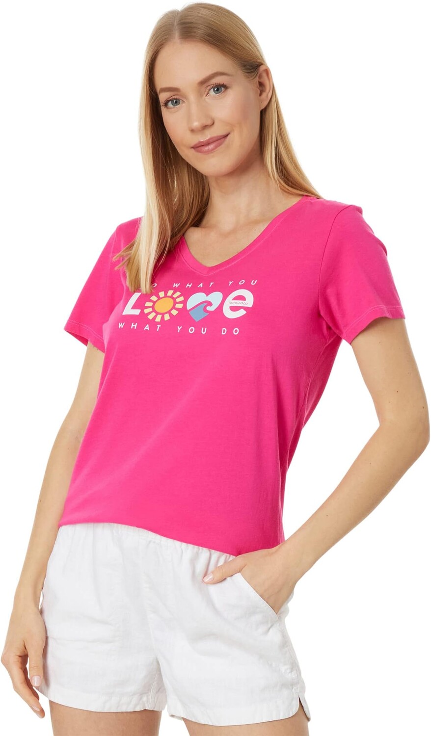

Short Sleeve Crusher-Lite Vee Life is Good, цвет Raspberry Pink
