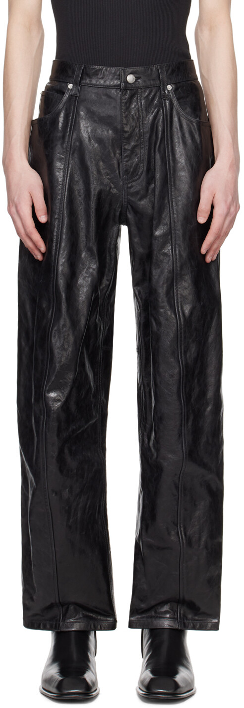 

Черные кожаные брюки со вставками Alexander Wang
