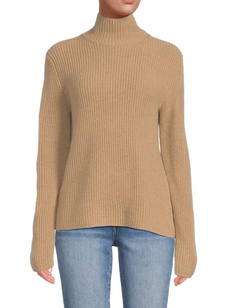 

Кашемировый свитер с высоким воротником в рубчик Shaker Vince, цвет Heather Camel