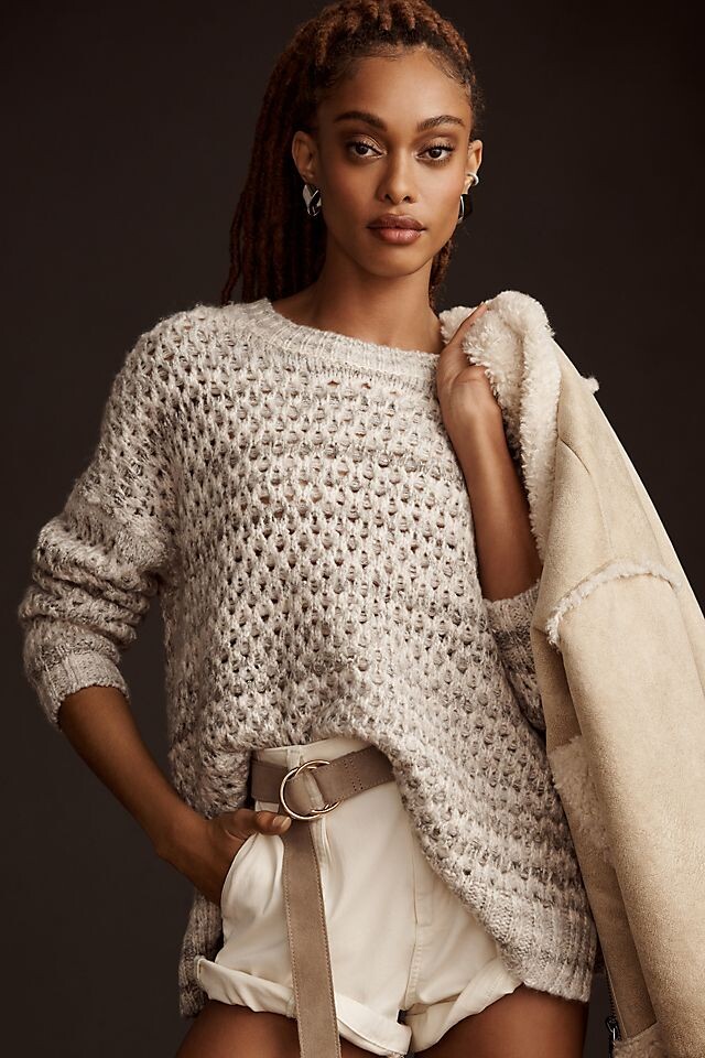 

Большой сетчатый свитер Anthropologie, серый мотив