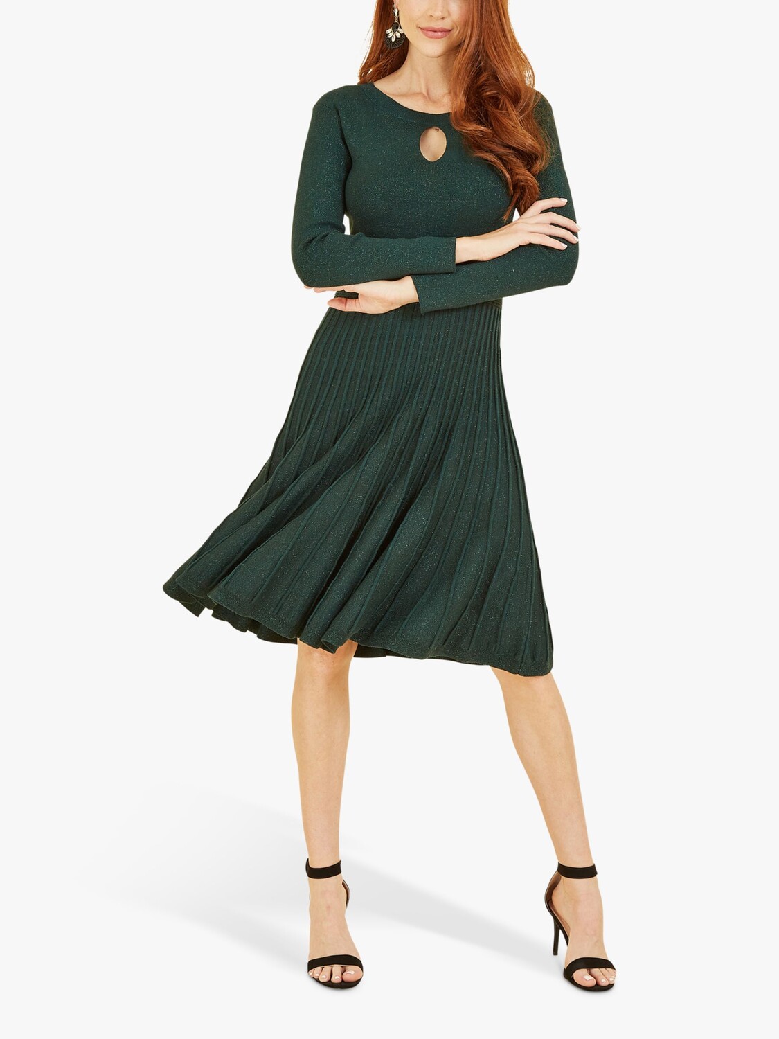 

Трикотажное платье с плиссированной юбкой Yumi Sparkle, зеленое