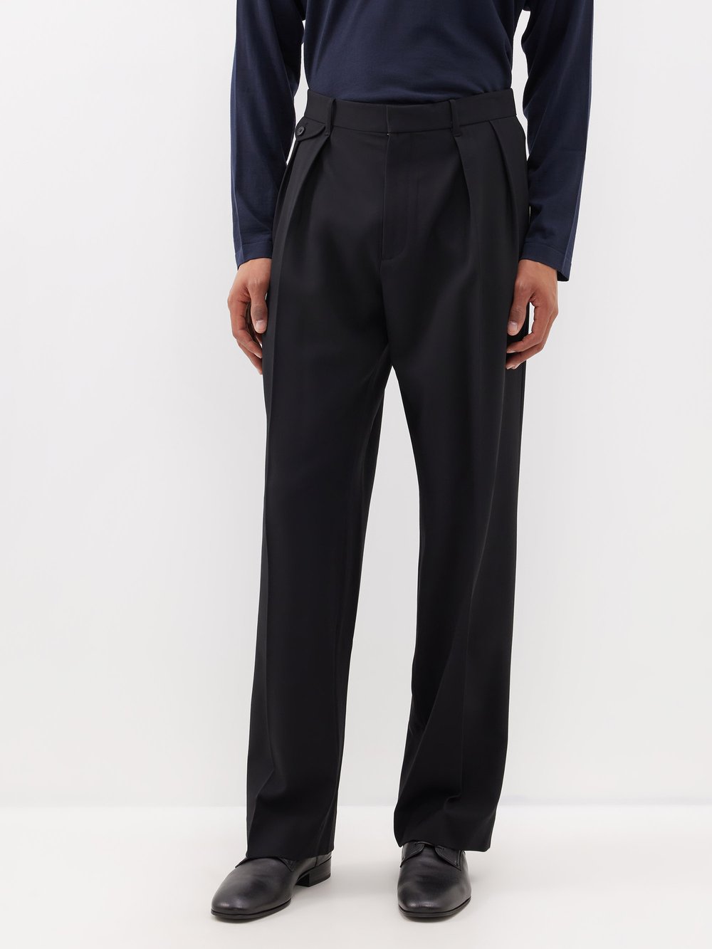 Шерстяные брюки marcello со складками The Row, черный фотографии