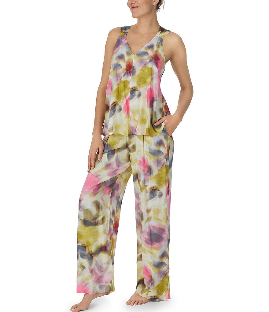 цена Донна Каран Пижамный комплект без рукавов с акварельным цветочным принтом и V-образным вырезом Donna Karan, мультиколор