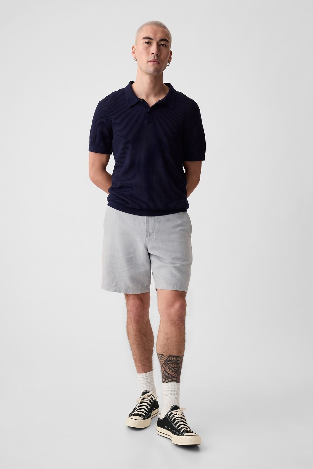 

Шорты без складок из хлопка и льна Gap, серый