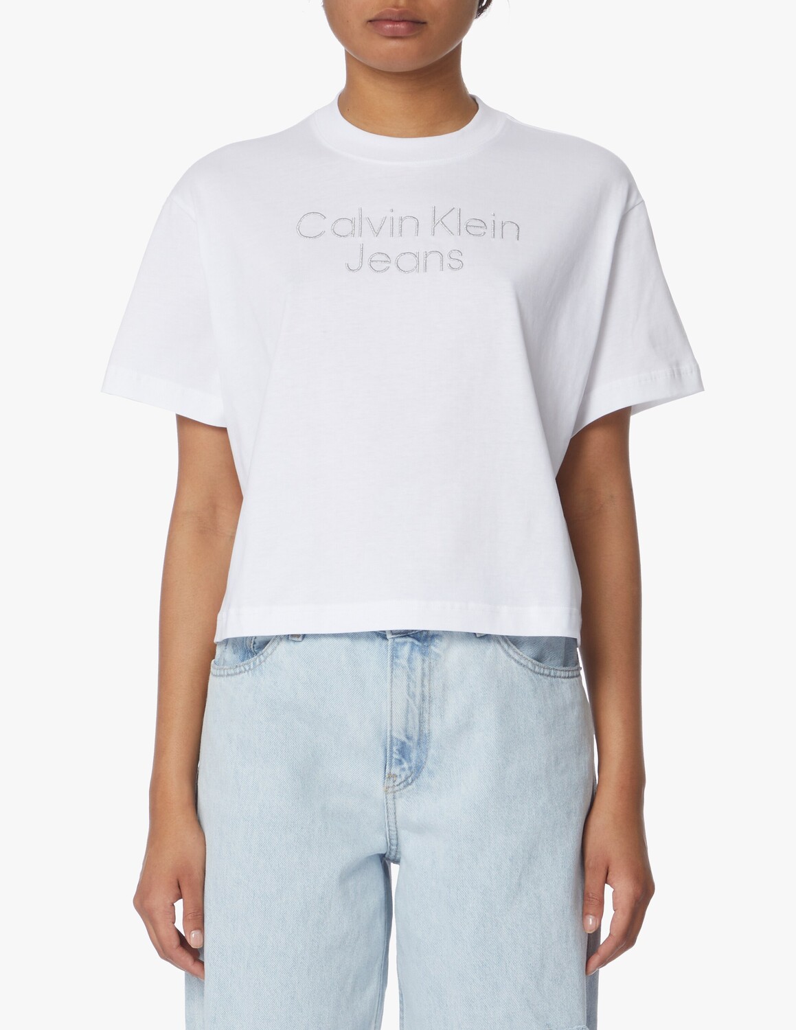 

Футболка с логотипом серебряного цвета Calvin Klein Jeans, белый