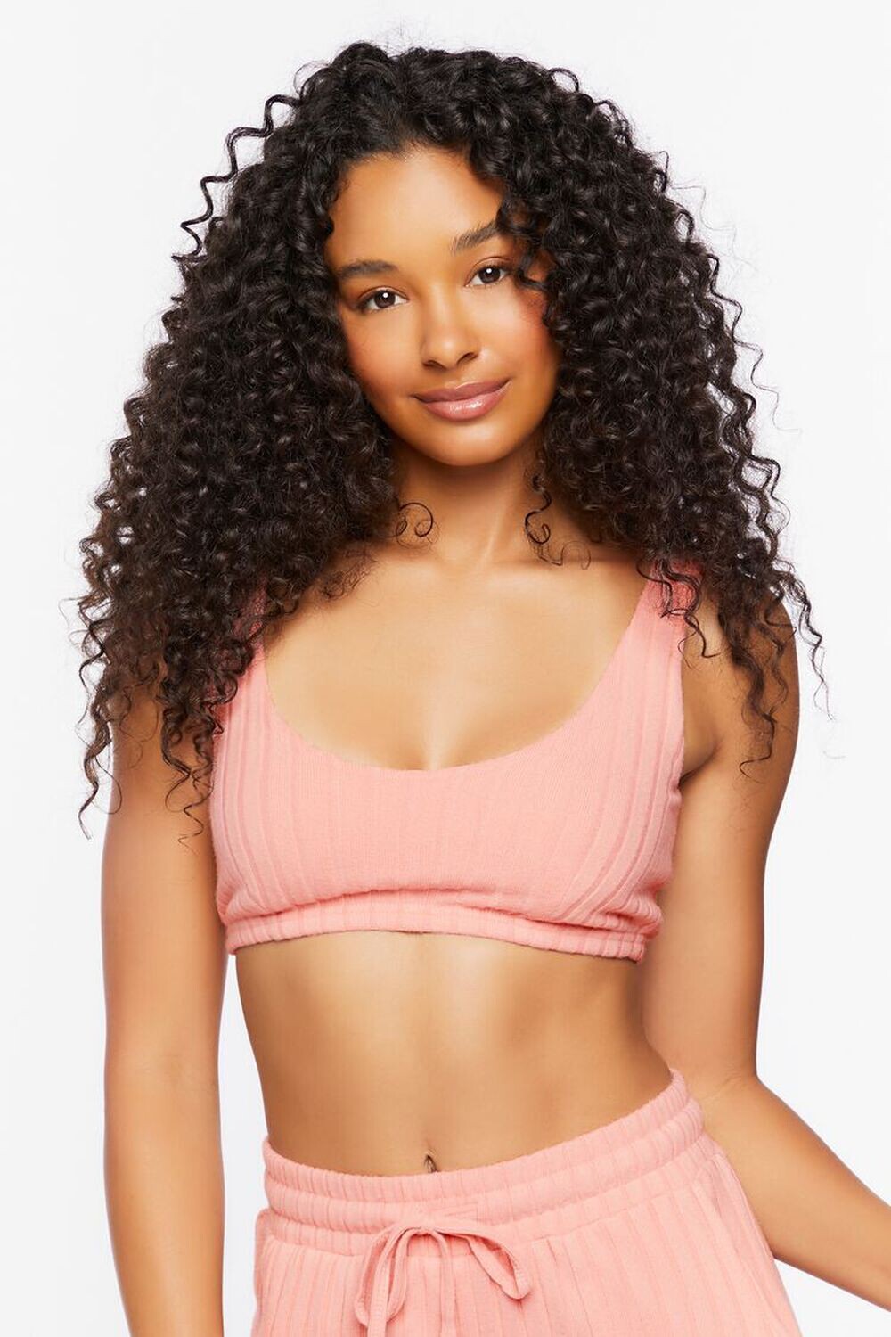 

Укороченный трикотажный топ в рубчик Forever 21, розовый