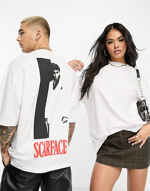 

Белая объемная футболка унисекс с принтом Scarface ASOS DESIGN, Белый