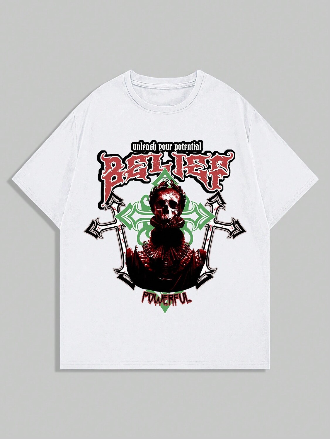 

Мужская футболка ROMWE Grunge Punk с черепом и графическими буквами с коротким рукавом, белый цвет