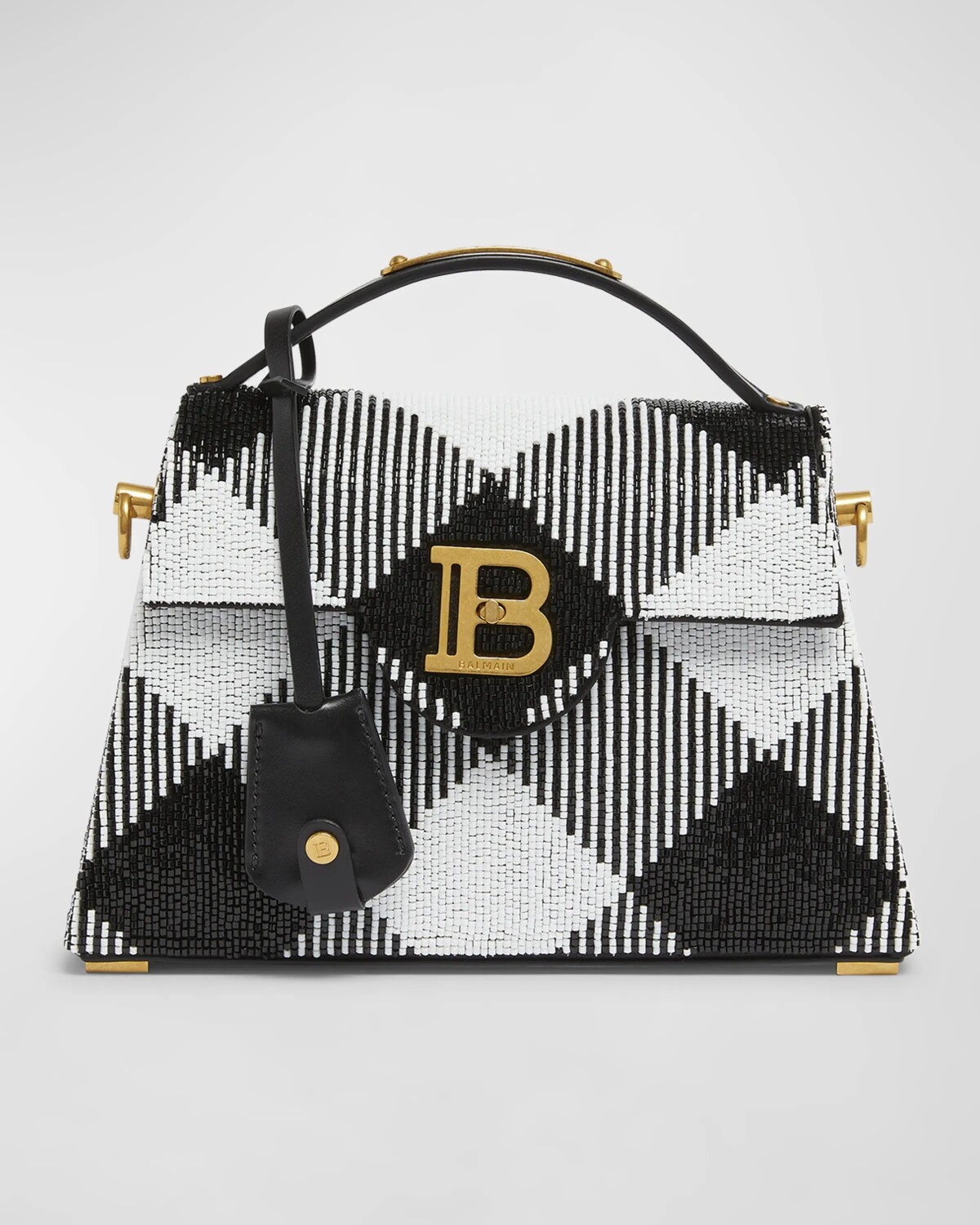 

Сумка B-Buzz Dynasty с ручкой сверху из атласного шелка в клетку Balmain, цвет Noir/Blanc
