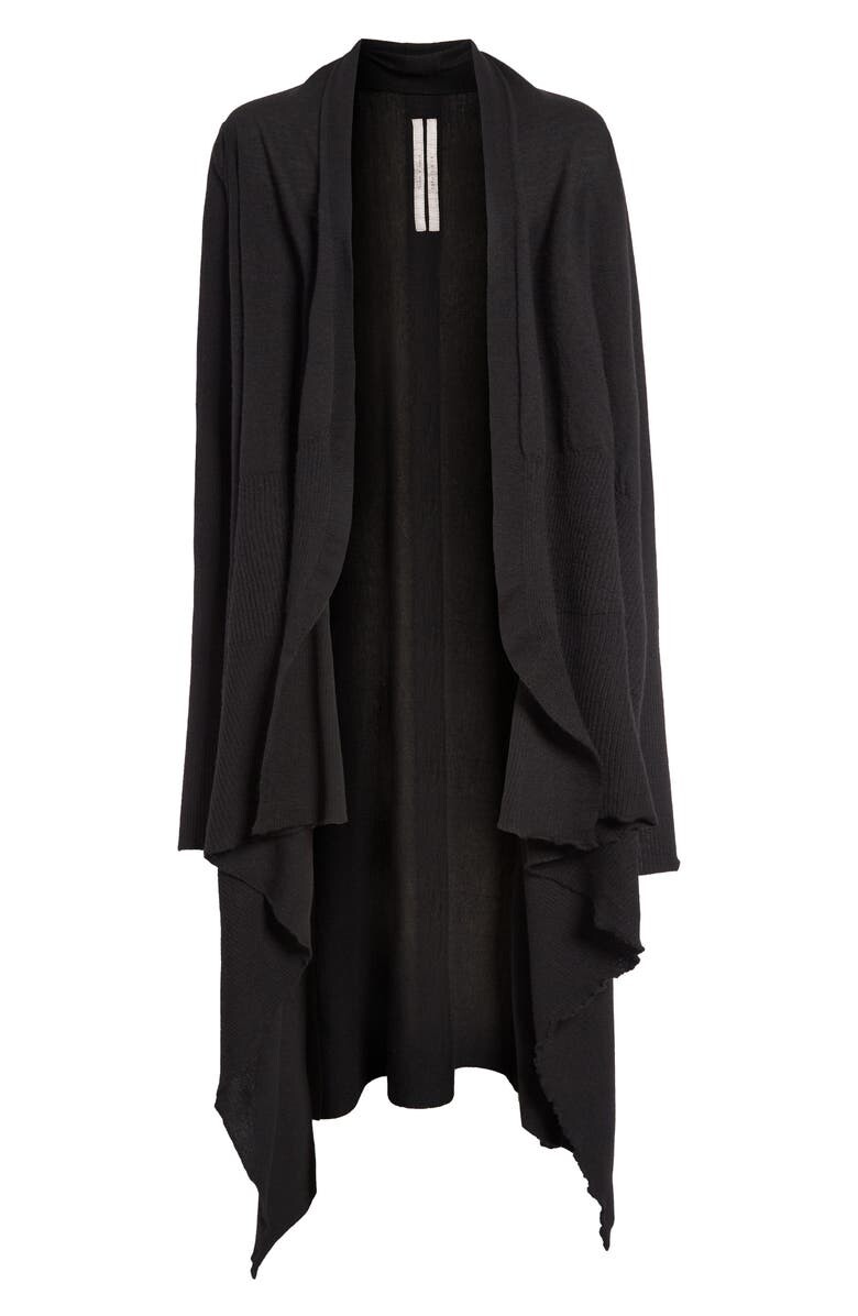 

Удлиненный шерстяной кардиган с запахом RICK OWENS, черный