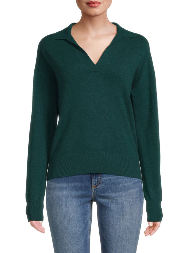 Кашемировый свитер-поло Amicale, темно-зеленый