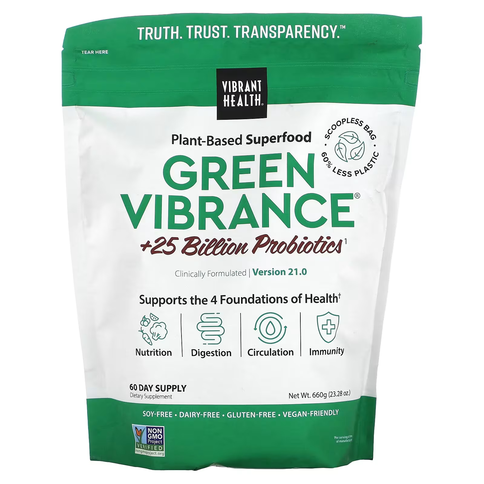 Пищевая добавка Vibrant Health Green Vibrance, 23,28 унции пробиотики vibrant health green vibrance 168 г
