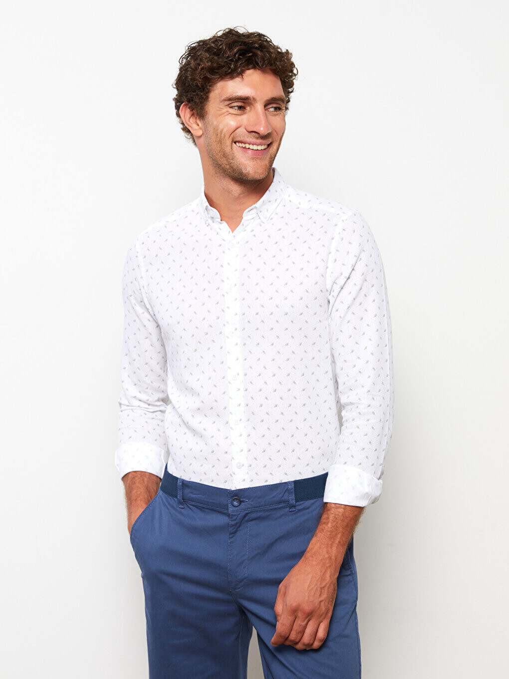

Мужская рубашка Добби Slim Fit с длинным рукавом LCWAIKIKI Classic, белый печатный