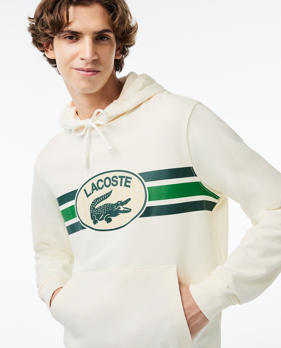 

Толстовка свободного кроя с капюшоном и принтом монограммы. Lacoste, белый