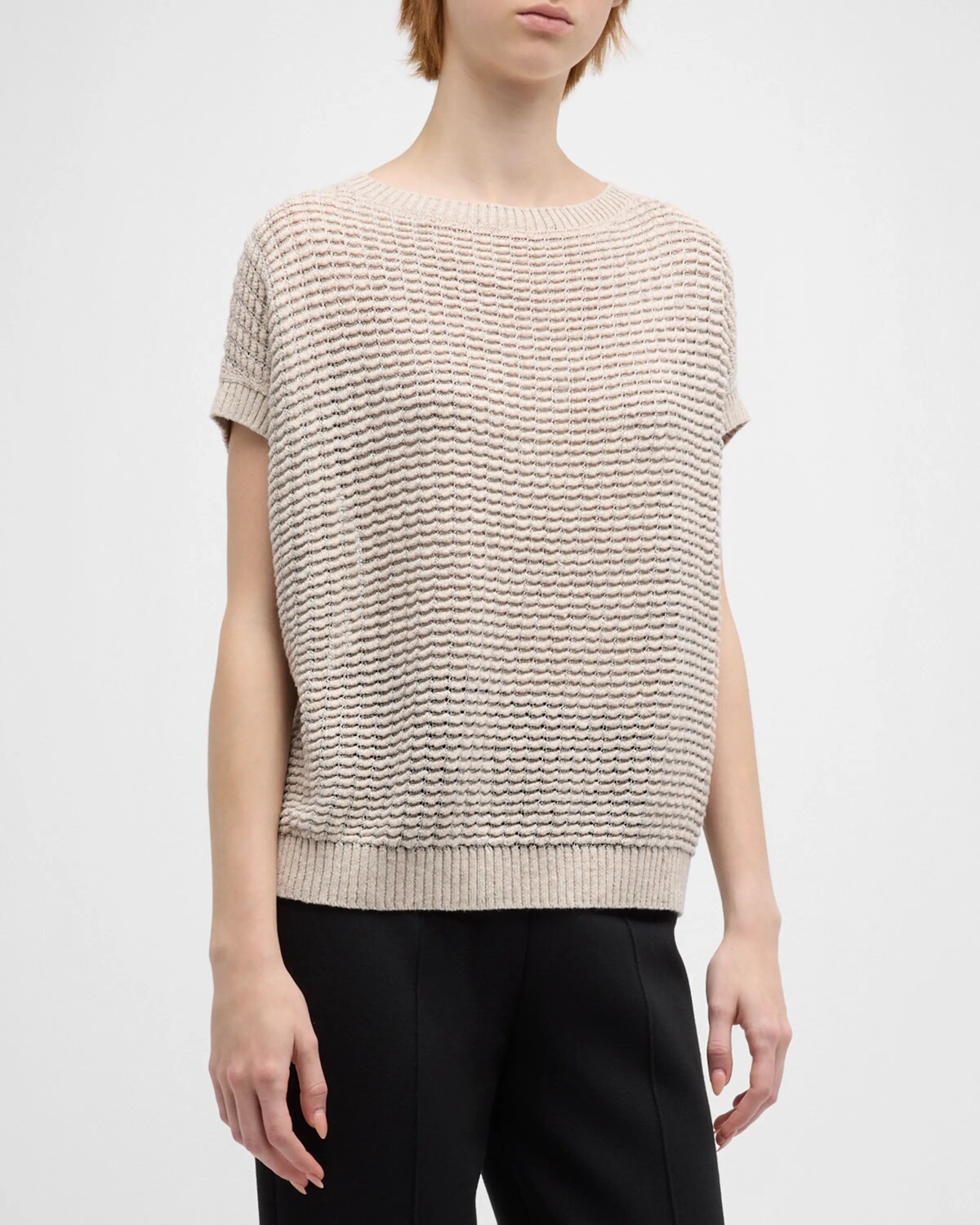 

Свитер с короткими рукавами и фактурной строчкой Lafayette 148 New York, цвет Smoked Taupe Multi