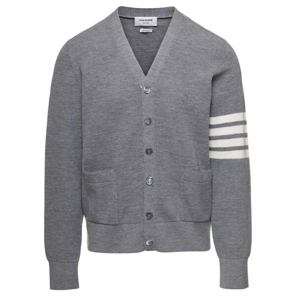 

Кардиган waffle stitch high v neck cardigan in fine merino Thom Browne, серый