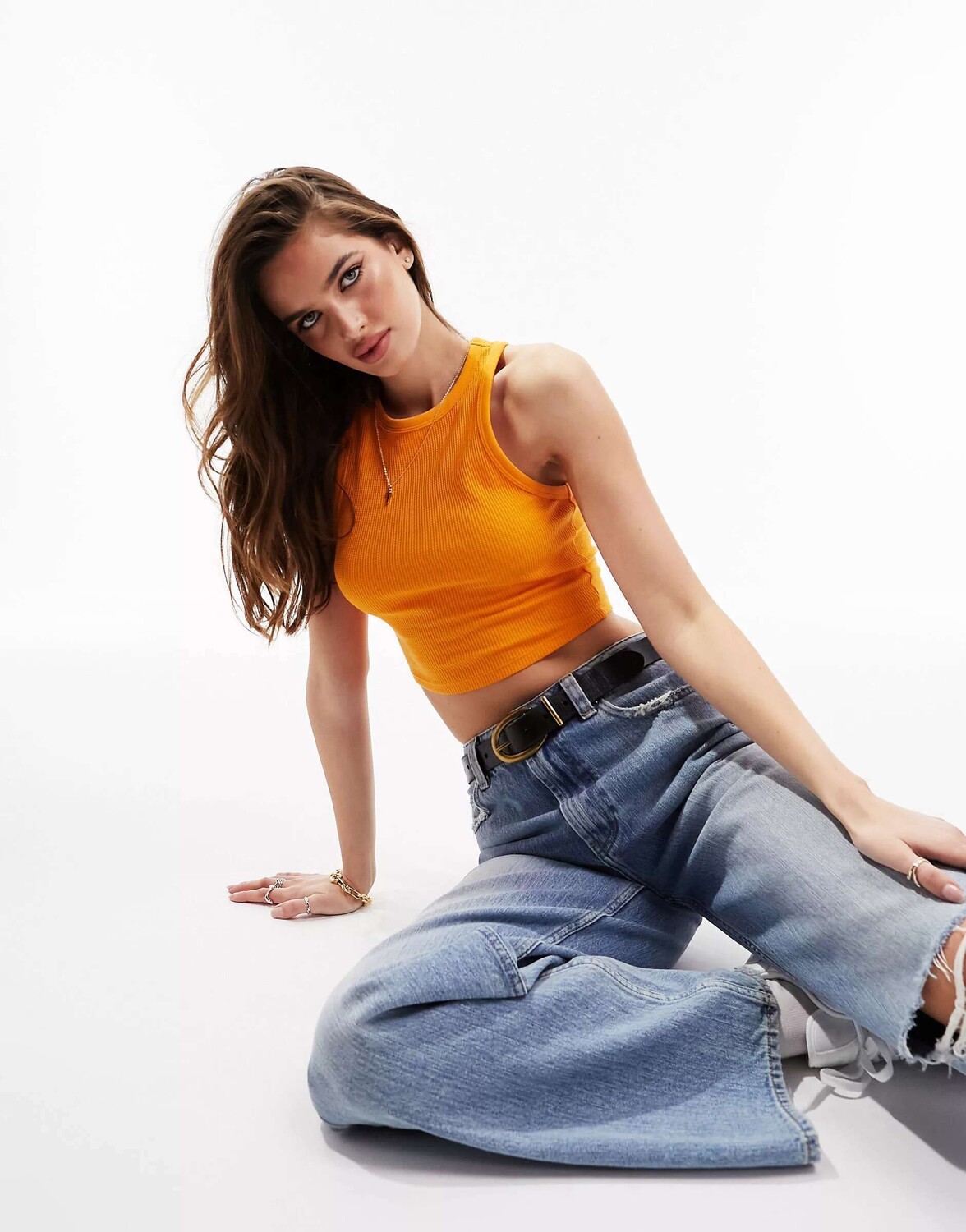 

Оранжевый вафельный жилет-борцовка ASOS