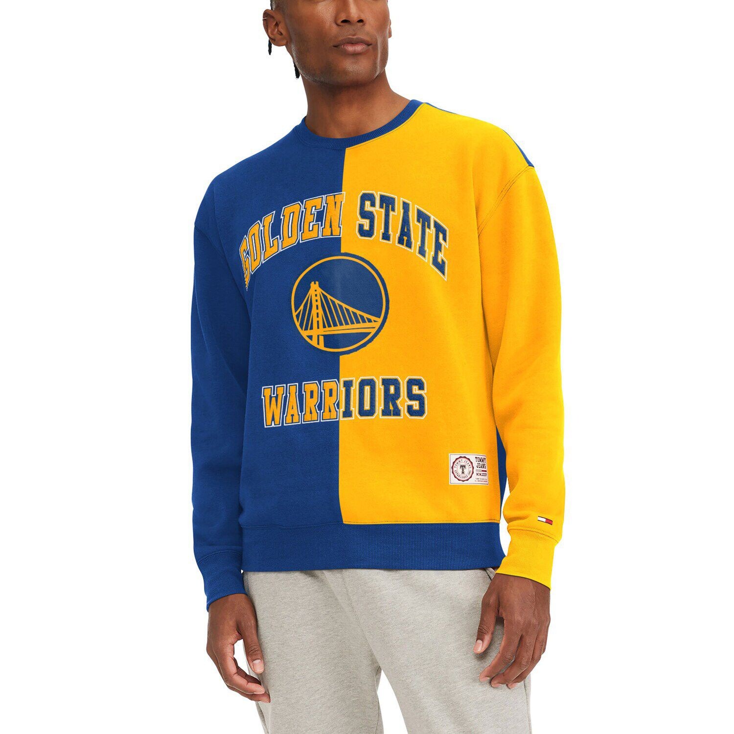 

Мужские Tommy Jeans Royal/желтый пуловер Golden State Warriors Keith с разрезом, толстовка