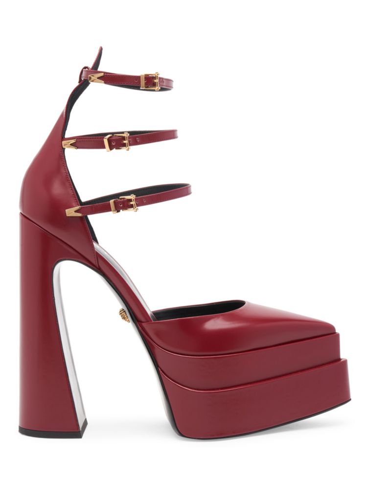цена Кожаные туфли на платформе с ремешками Versace, красный