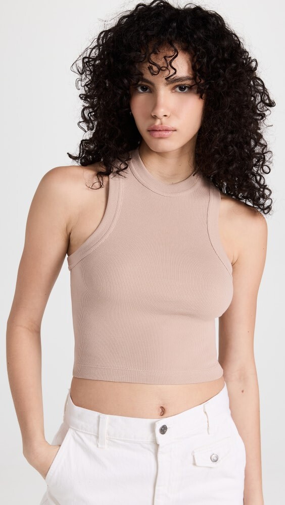 

Майка Tibi Ribbed T Cropped, песочный
